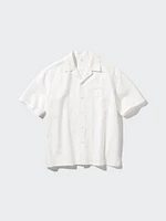 Cotton Linen Open Collar Shirt | Short Sleeve