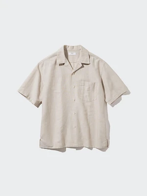 Cotton Linen Open Collar Shirt | Short Sleeve