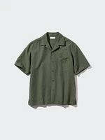 Cotton Linen Open Collar Shirt | Short Sleeve