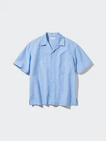 Cotton Linen Open Collar Shirt | Short Sleeve