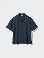 Cotton Linen Open Collar Shirt | Short Sleeve