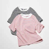 AIRism COTTON STRIPED CREW NECK SHORT SLEEVE T-SHIRT