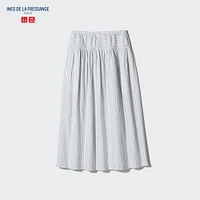 Linen Cotton Gather Striped Skirt