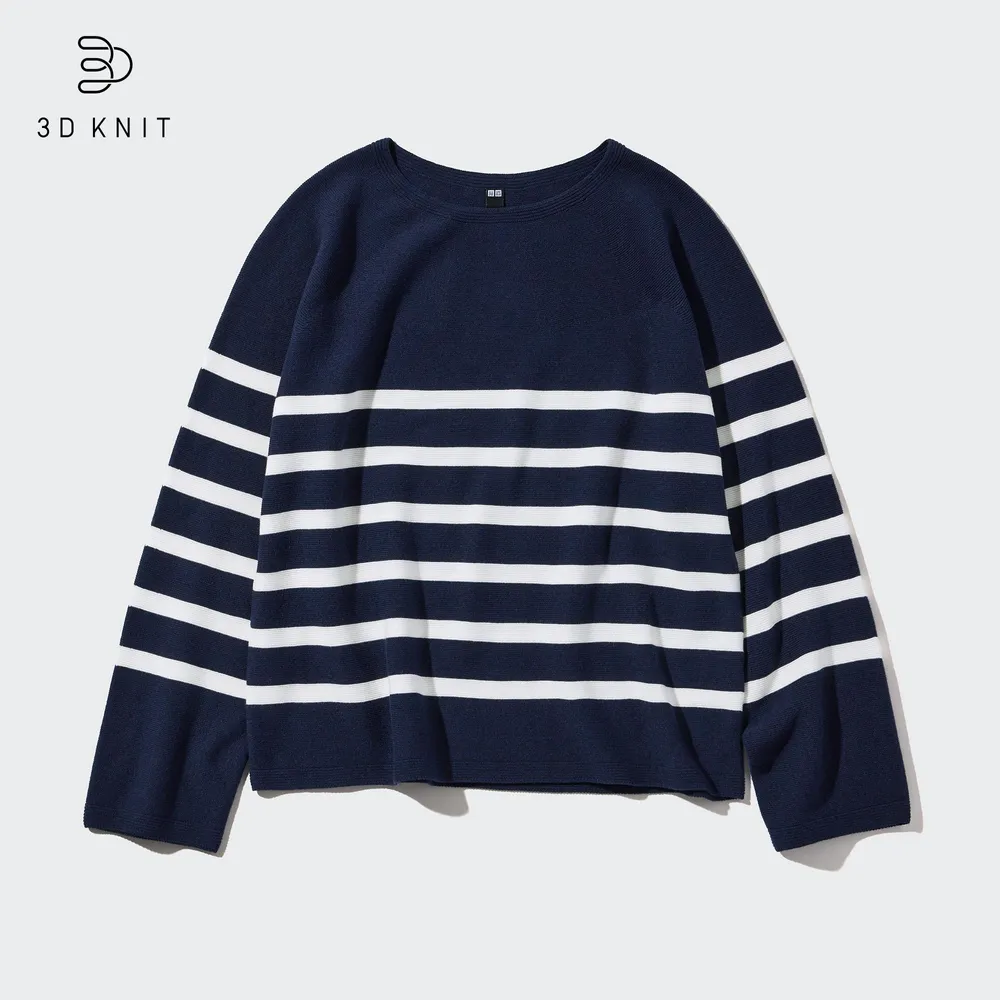 3D KNIT COTTON STRIPED SWEATER