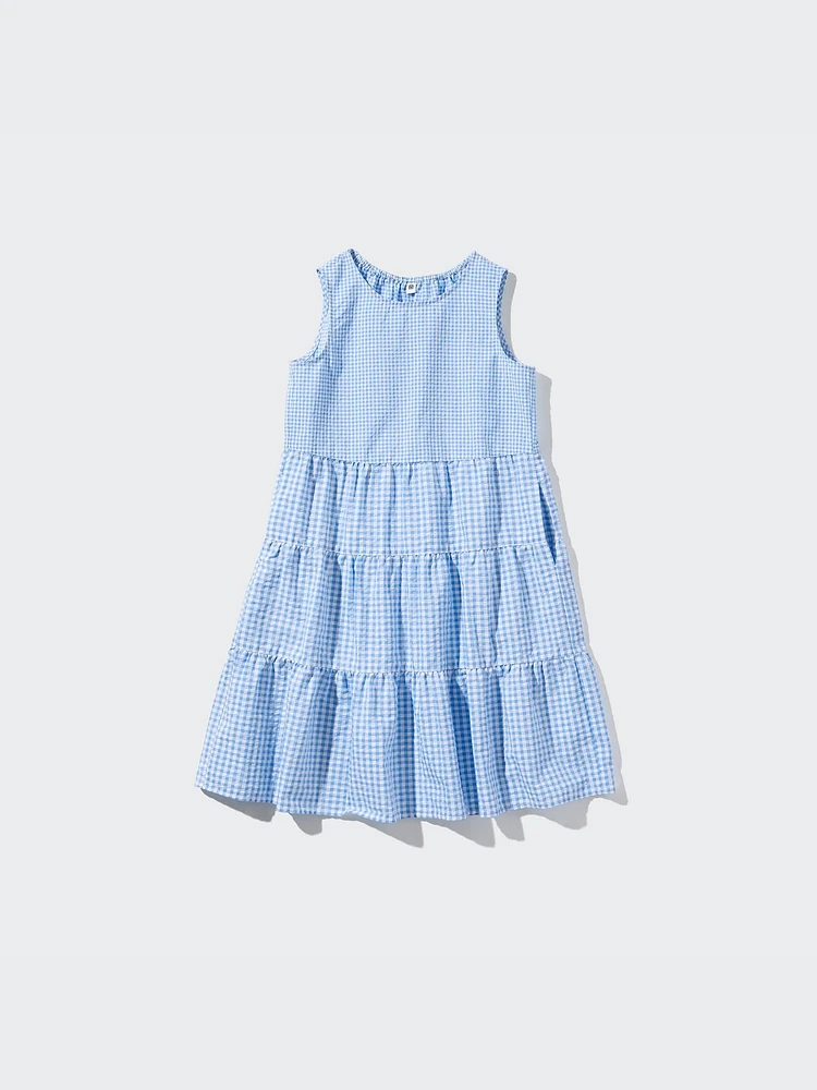 Seersucker Tiered Sleeveless Dress
