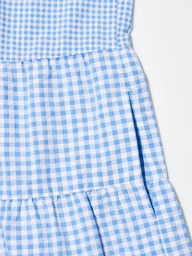 Seersucker Tiered Sleeveless Dress