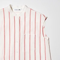 LINEN BLEND STRIPED SLEEVELESS LONG SHIRT