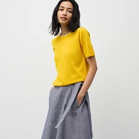 Linen Blend Belted Flared Skirt