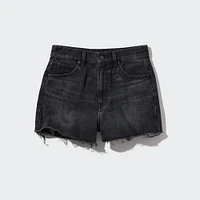 High Rise Denim Shorts (Frayed Hem)