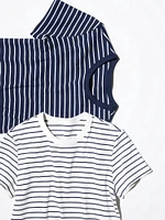 Soft Ribbed Striped Crew Neck Short-Sleeve T-Shirt