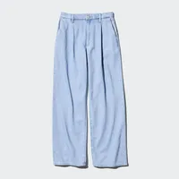 DRAPEY DENIM PLEATED PANTS