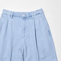 DRAPEY DENIM PLEATED PANTS