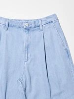 Drapey Denim Pleated Pants