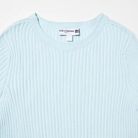 3D KNIT RIBBED CREW NECK SWEATER