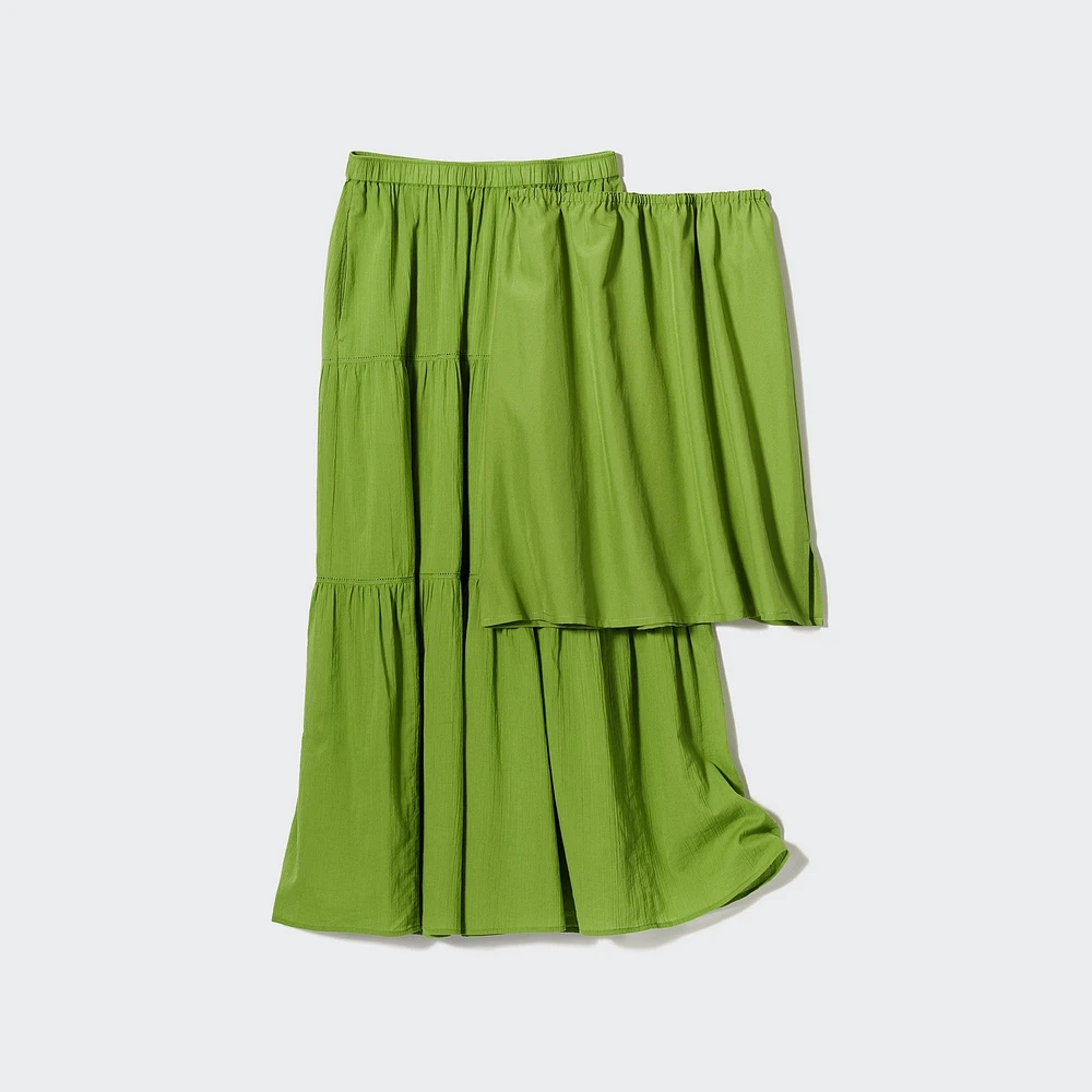 CRINKLE COTTON TIERED SKIRT