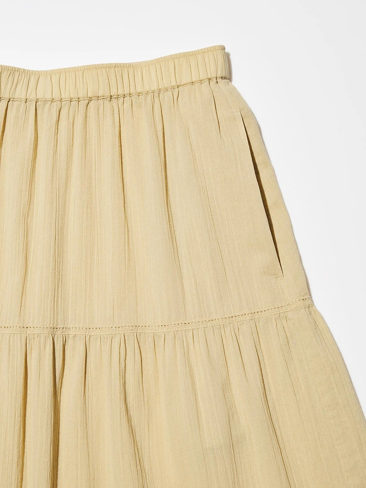 Crinkle Cotton Tiered Skirt
