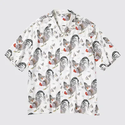 Printed Open Collar Short-Sleeve Shirt (Ito-Jakuchu)