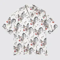 Printed Open Collar Short-Sleeve Shirt (Ito-Jakuchu)