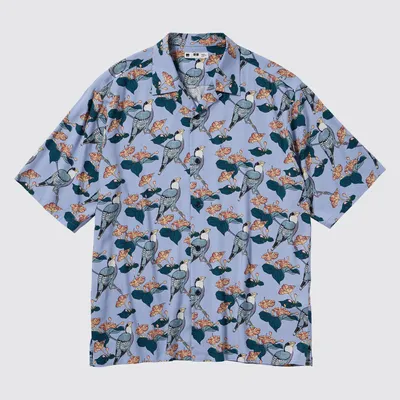 Printed Open Collar Short-Sleeve Shirt (Edo Ukiyo-E