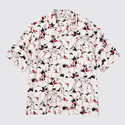 Printed Open Collar Short-Sleeve Shirt (Japanese Auspicious Symbol)