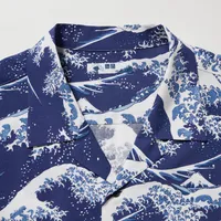 Printed Open Collar Short-Sleeve Shirt (Hokusai