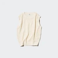 MESH CREW NECK SLEEVELESS SHORT SWEATER