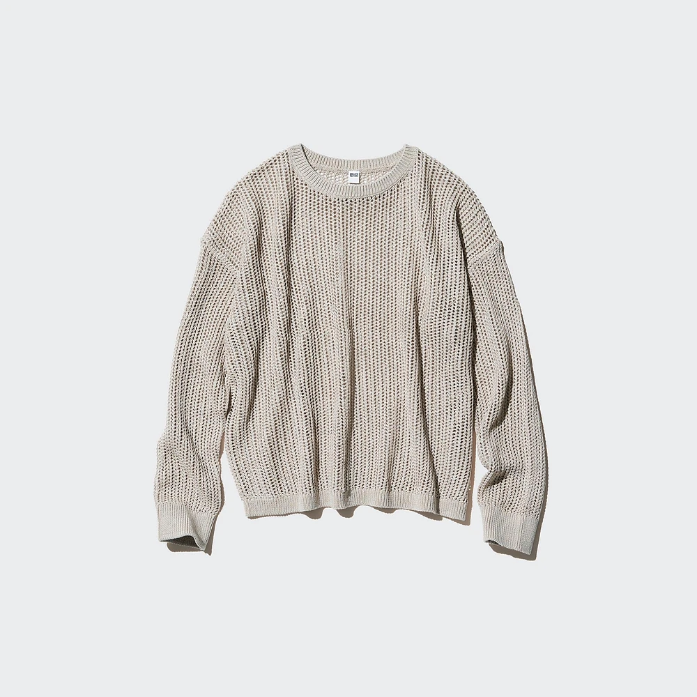 MESH CREW NECK LONG SLEEVE SWEATER