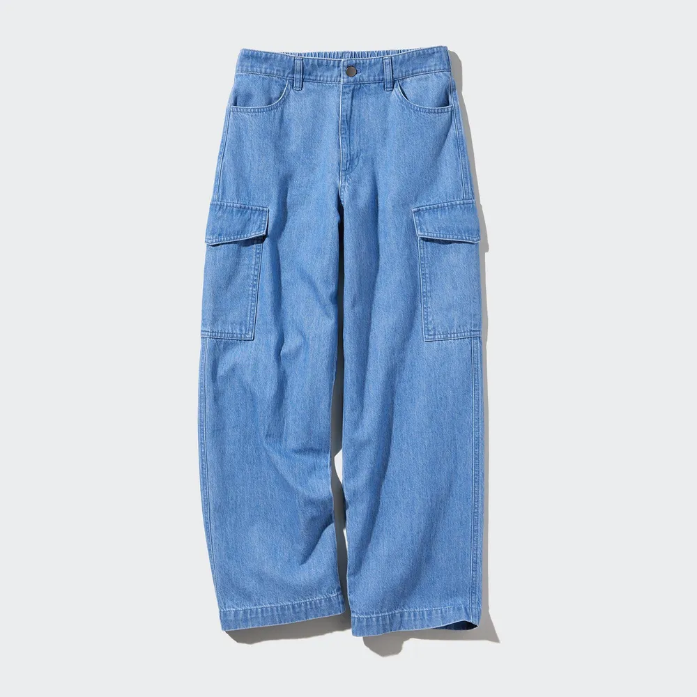 DENIM WIDE STRAIGHT CARGO PANTS