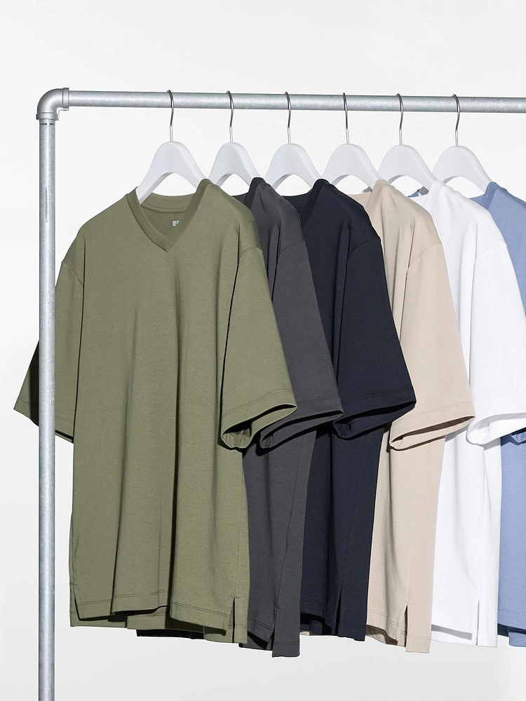 AIRism Cotton Oversized T-Shirt | V-Neck Half Sleeve