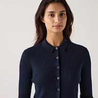 Merino Ribbed Polo Cardigan