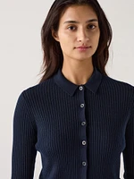 Merino Ribbed Polo Cardigan