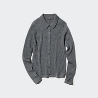 MERINO RIBBED POLO CARDIGAN