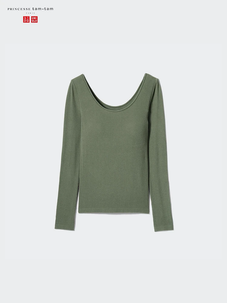 HEATTECH Ribbed Ballet Neck Bra T-Shirt | Extra Warm