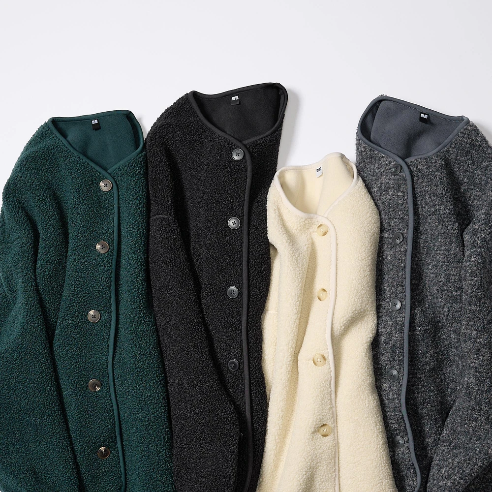 PILE LINED FLEECE RELAXED SILHOUETTE CARDIGAN