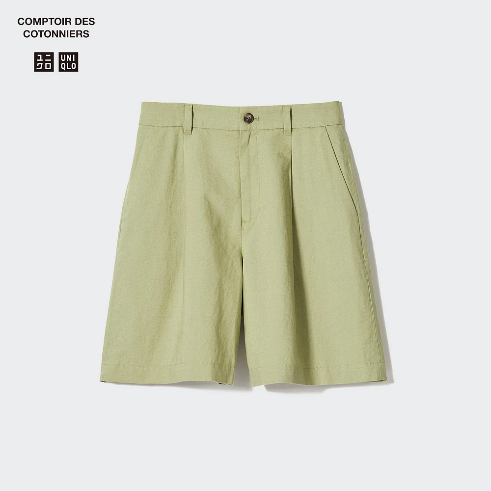 LINEN BLEND PLEATED SHORTS