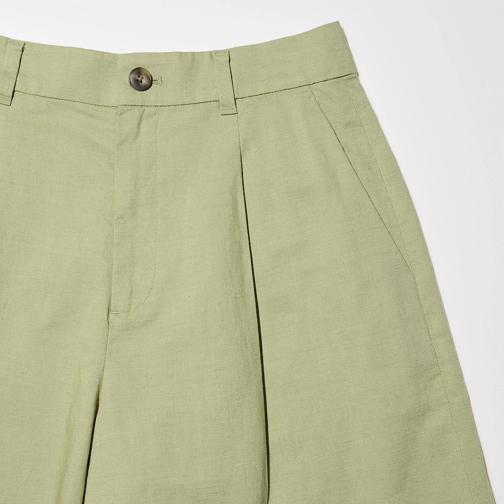 LINEN BLEND PLEATED SHORTS