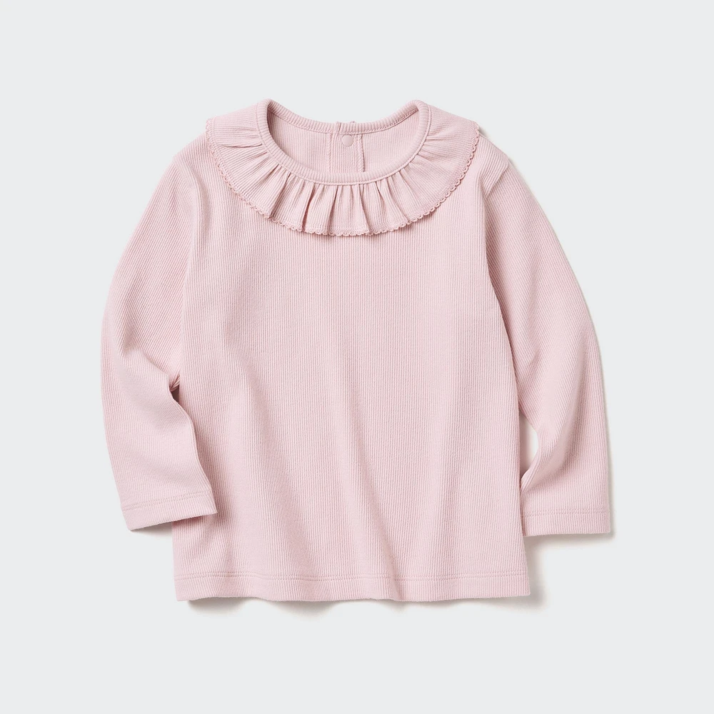 Crew Neck T-Shirt | Long Sleeve Ruffled