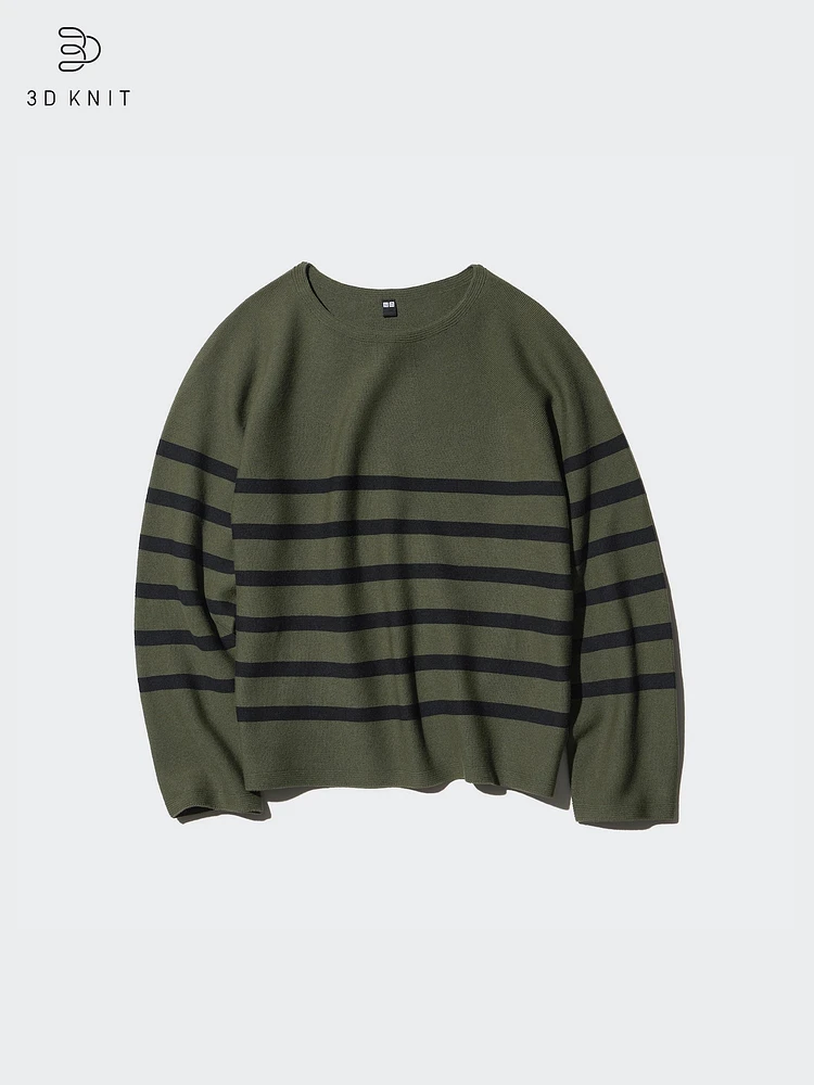 3D KNIT COTTON CREW NECK SWEATER
