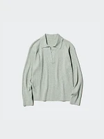 Washable Knit Ribbed Polo Sweater