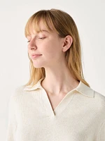 Washable Knit Ribbed Polo Sweater