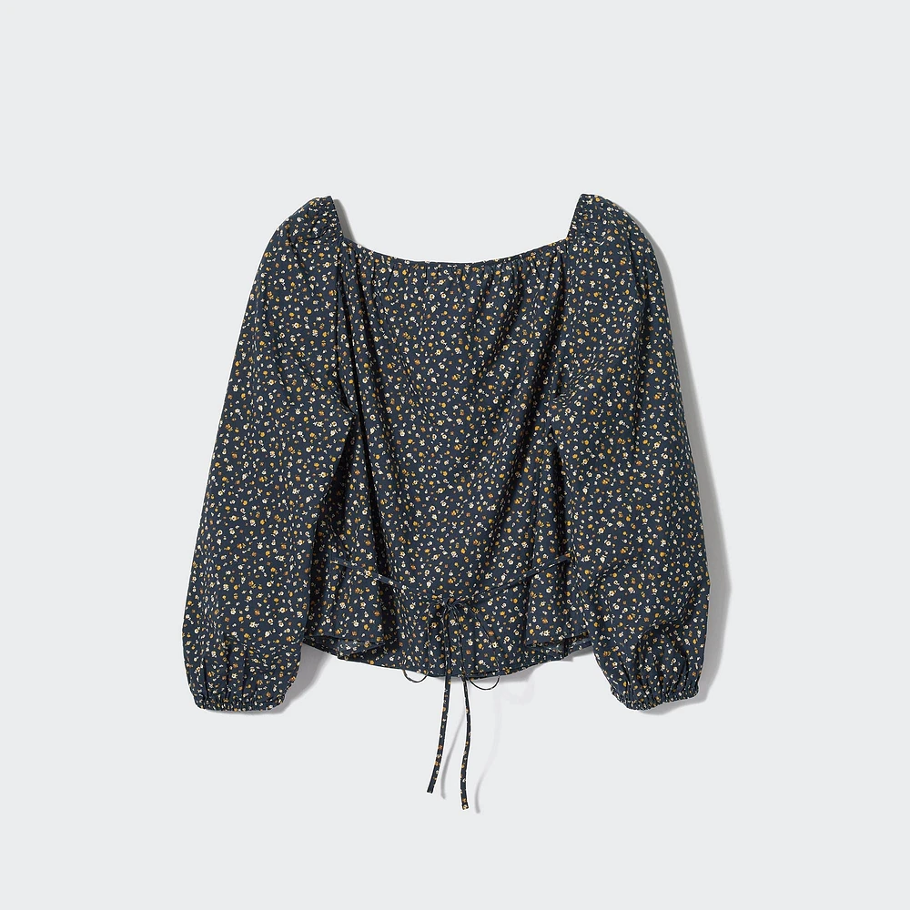 Cotton Square Neck Floral Blouse