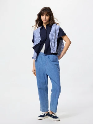 COTTON RELAXED ANKLE PANTS DENIM