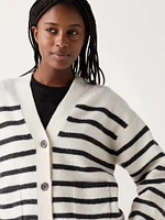 Souffle Yarn Short Cardigan | Striped V-Neck