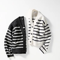 Souffle V-Neck Short Cardigan | Striped