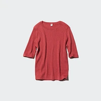 MERINO RIBBED CREW NECK SWEATER  | HALF -SLEEVE