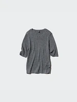 MERINO RIBBED CREW NECK SWEATER HALF SLEEVE