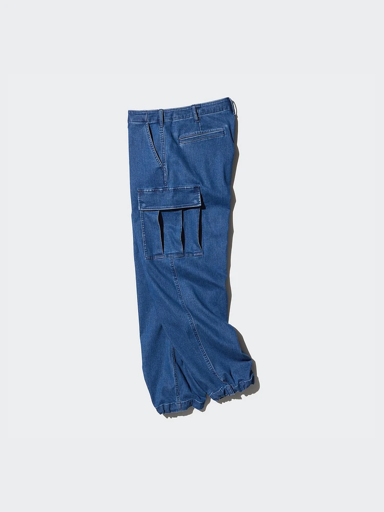 WIDE FIT DENIM CARGO PANTS