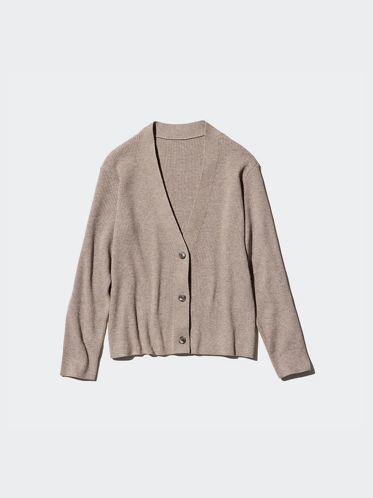 WASHABLE KNIT RIBBED CARDIGAN