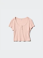 Pointelle Henley T-Shirt | Scoop Neck