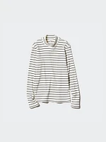 Ribbed High Neck T-Shirt | Long Sleeve Striped